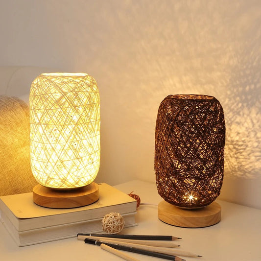 Lampe de Chevet en Osier Tressée à la Main