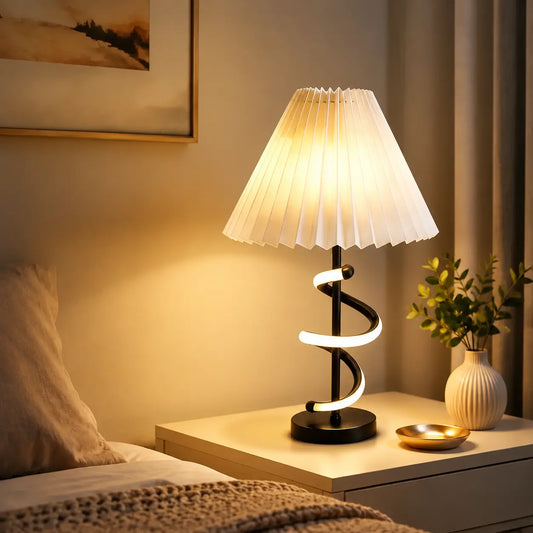 Lampe de Chevet Spirale avec Abat-jour Plissé – Douille E27
