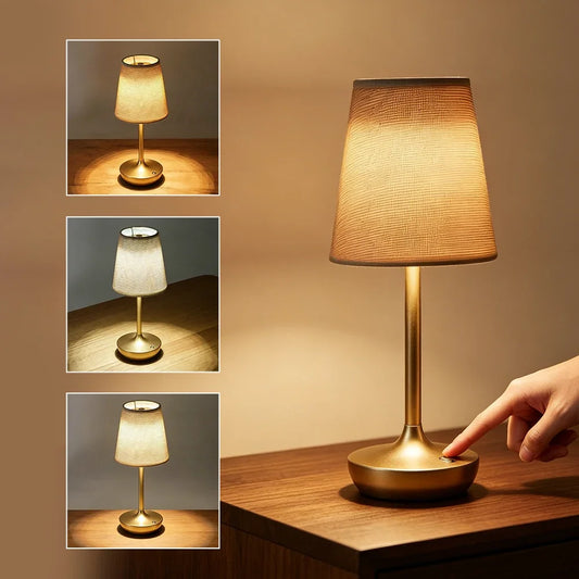 Lampe de chevet rétro rechargeable abat-jour tissu – vue 2