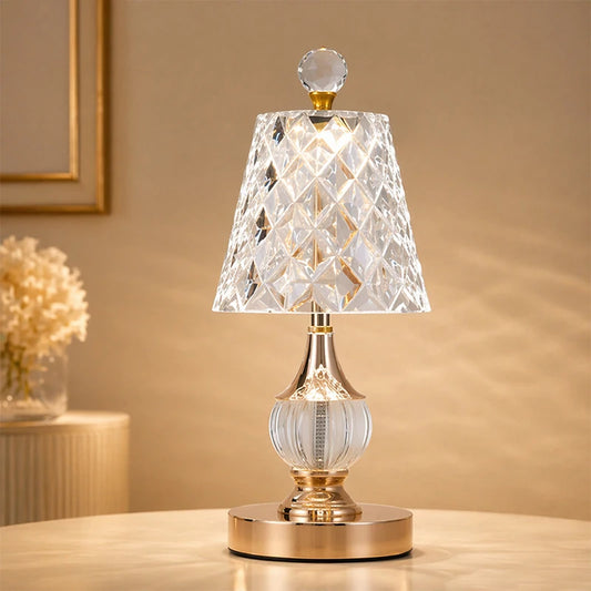 Lampe de Chevet Effet Cristal Rechargeable – Lampe Luxe Tactile à Intensité Réglable