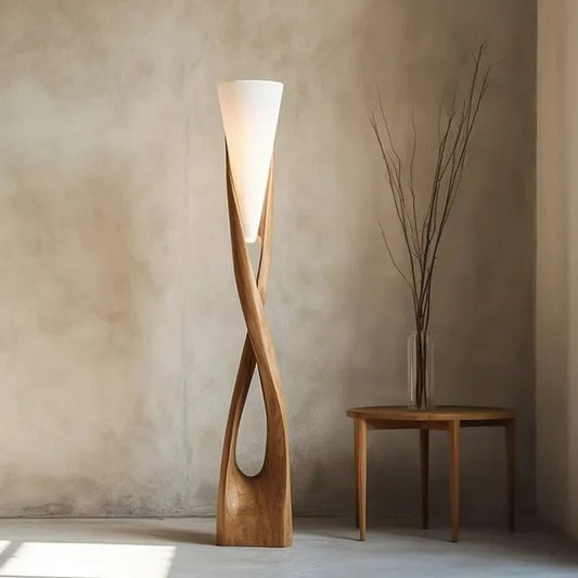 Lampadaire en Bois Massif – Design Sculpté à la Main