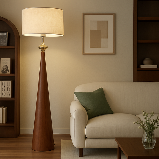 Lampadaire Design en Bois Massif – Pied de Lampe Salon