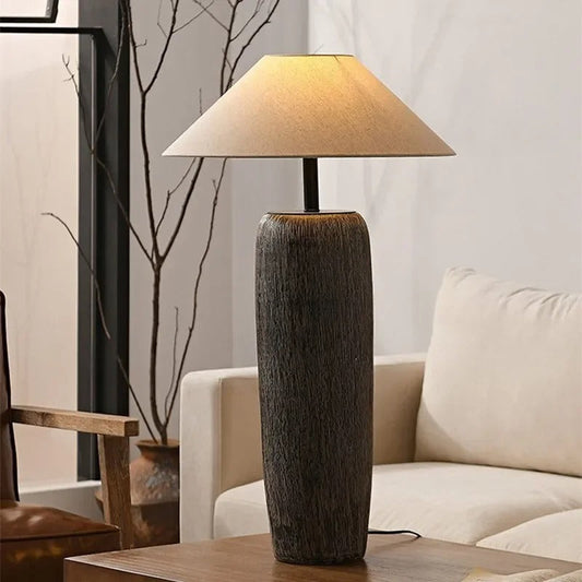Lampadaire Style Japonais en Céramique et Tissu