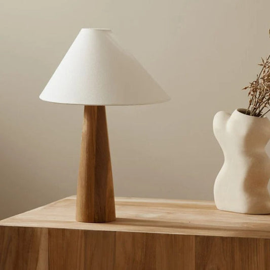 Lampe de chevet en bois naturel avec abat-jour tissu