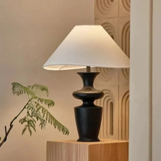 Lampe à poser en bois et tissu – Design épuré noir ou noyer