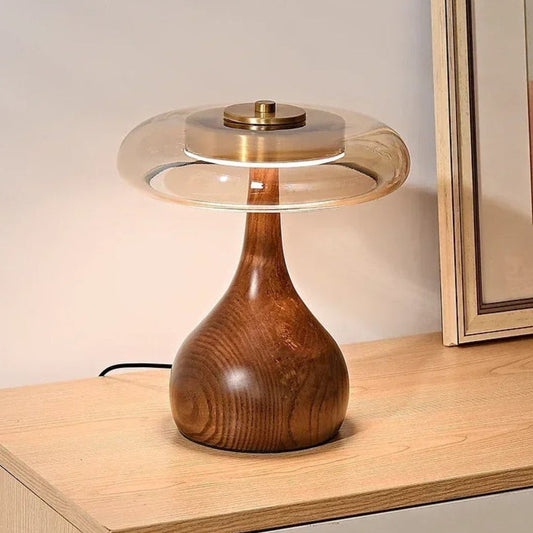Lampe de chevet en bois massif et verre