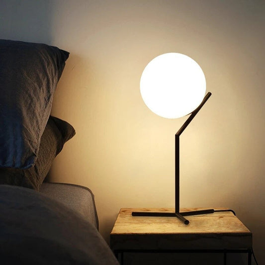 Lampe Boule à Poser Design – Métal et Verre Opalin