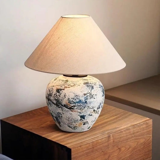 Lampe de Chevet Japonaise en Céramique et Tissu