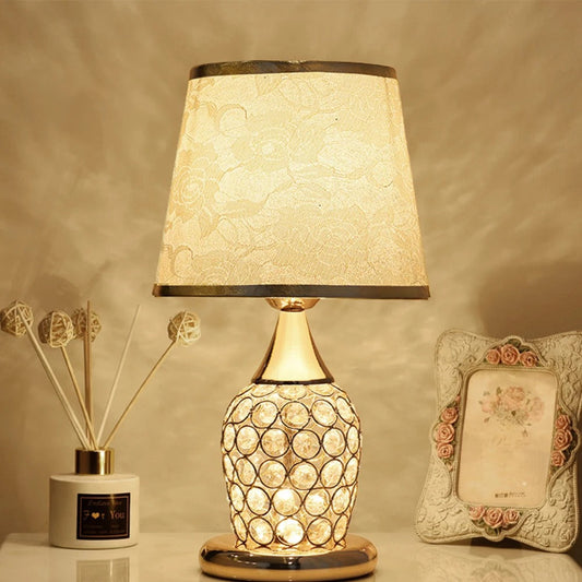 Lampe de chevet cristal avec abat-jour en tissu