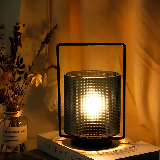 Lampe de Chevet à Piles en Verre Bleu et Métal Noir