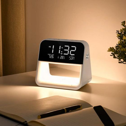 Lampe de Chevet Connectée avec Réveil et Chargeur à Induction