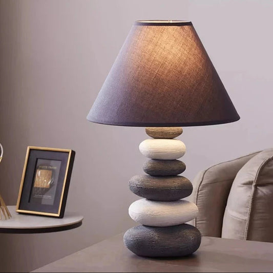 Lampe de Chevet Galet en Céramique et Tissu