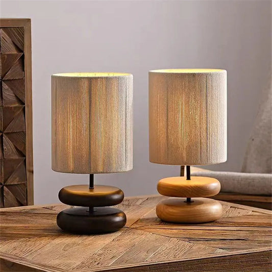 Lampe de Chevet Pied en Bois Massif et Corde de Chanvre