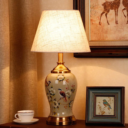 Lampe de Chevet en Céramique Peinte à la Main