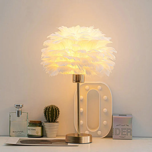 Lampe de Chevet en Plumes avec Pied en Métal