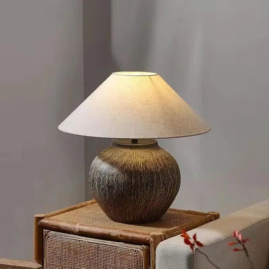 Lampe de Chevet Japonaise en Céramique et Tissu