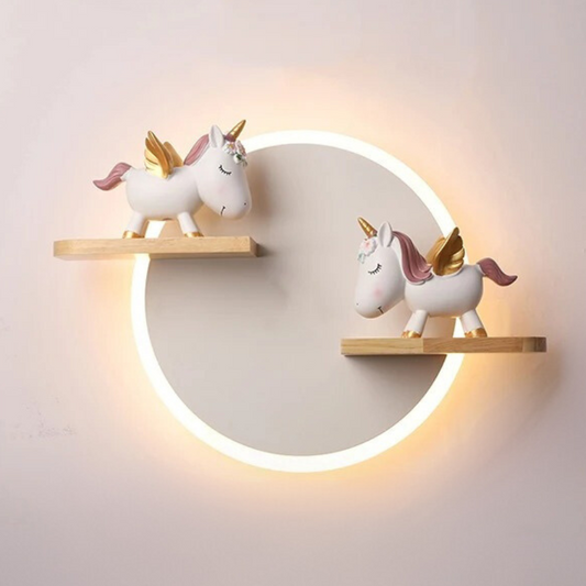 Lampe Licorne de Chevet avec Étagères en Bois