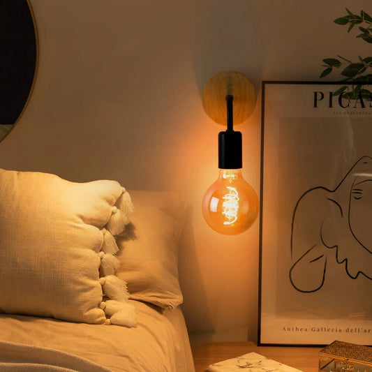 Lampe Murale de Chevet en Bois et Métal Orientable
