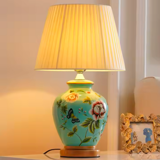 Lampe de Chevet Pied en Céramique Peinte à la Main