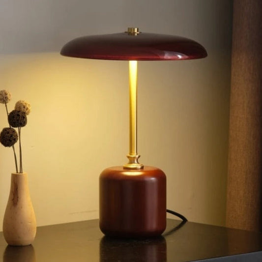 Lampe de chevet rétro en bois, cuivre et verre
