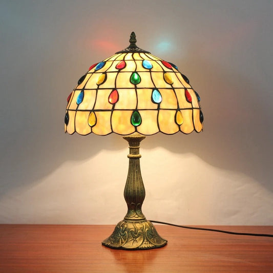 Lampe Tiffany Pétillante en Vitrail et Perles de Verre