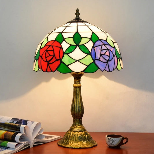 Lampe Tiffany Vintage à Rosaces en Vitrail Coloré