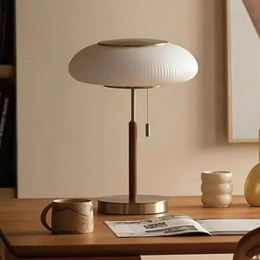 Lampe de chevet vintage en métal et verre – H40 x L30 cm