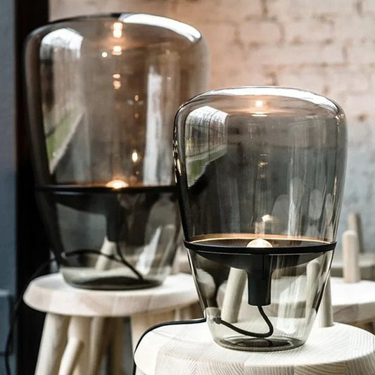 Lampe de Chevet en Verre et Fer – Élégance et Lumière