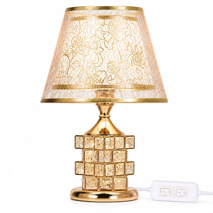 Lampe de Chevet Dorée Effet Cristal avec Abat-jour Fleuri – Ampoule LED Incluse