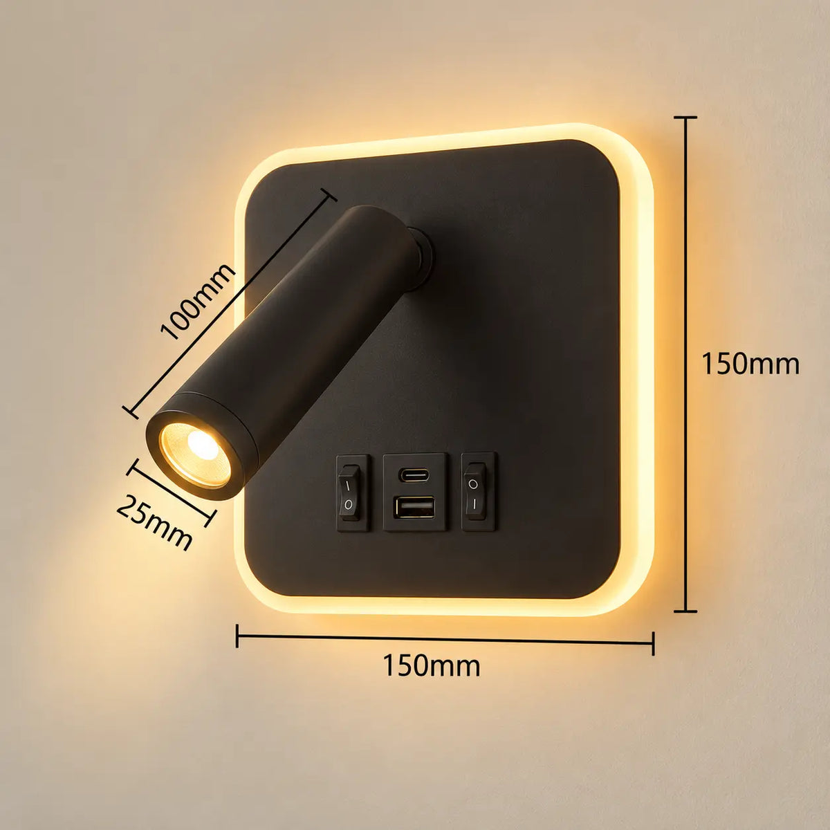 Applique Liseuse Murale LED avec Ports USB-C – Spot Orientable et Rétroéclairage