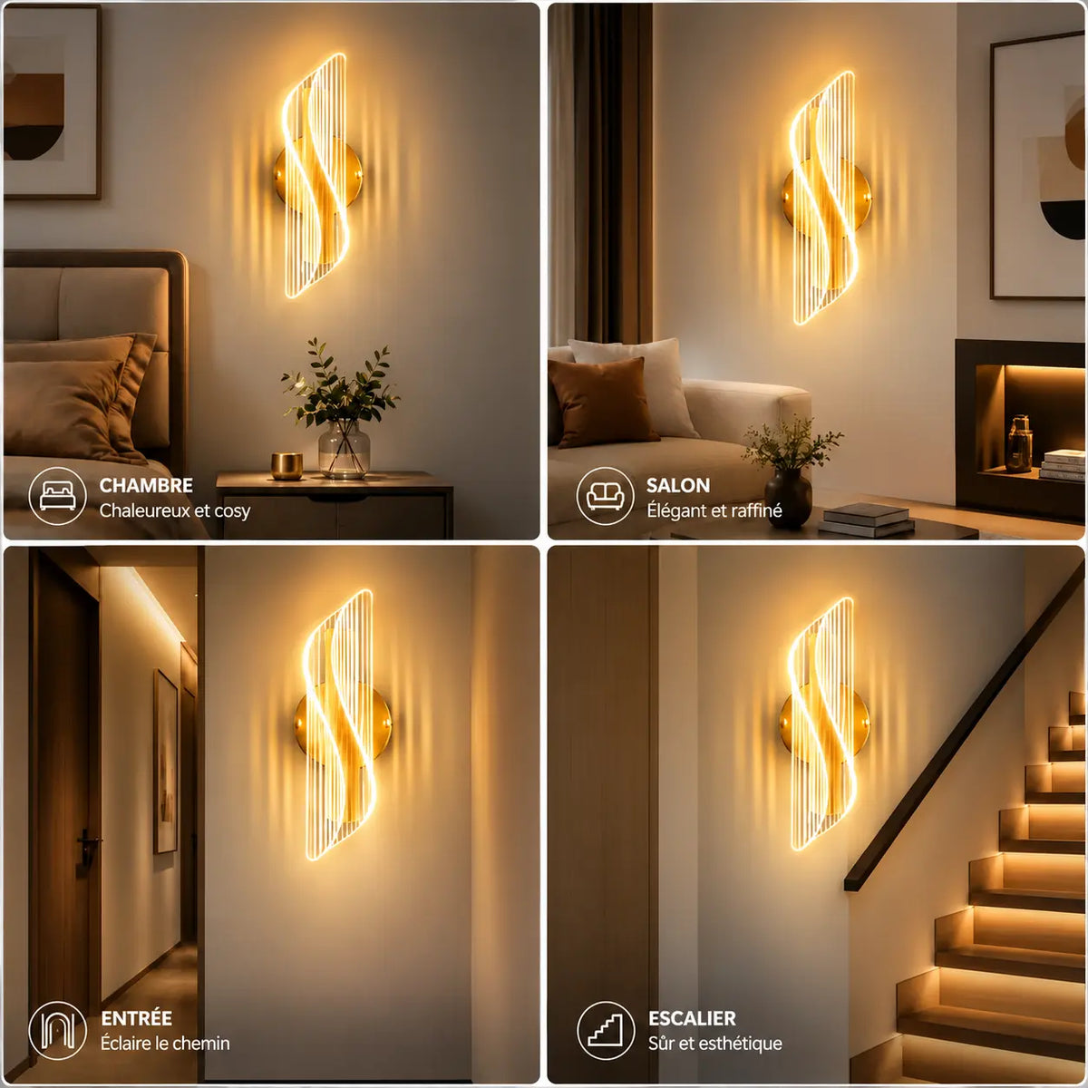 Applique Murale LED Acrylique Coquillage ou Vague – 3 Teintes, Style Art Déco