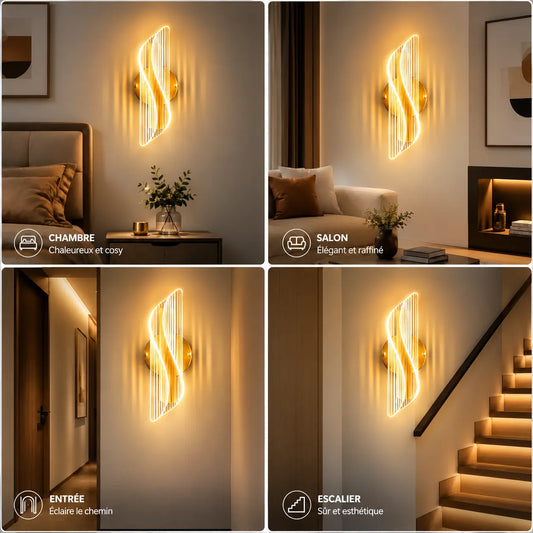 Applique Murale LED Acrylique Coquillage ou Vague – 3 Teintes, Style Art Déco