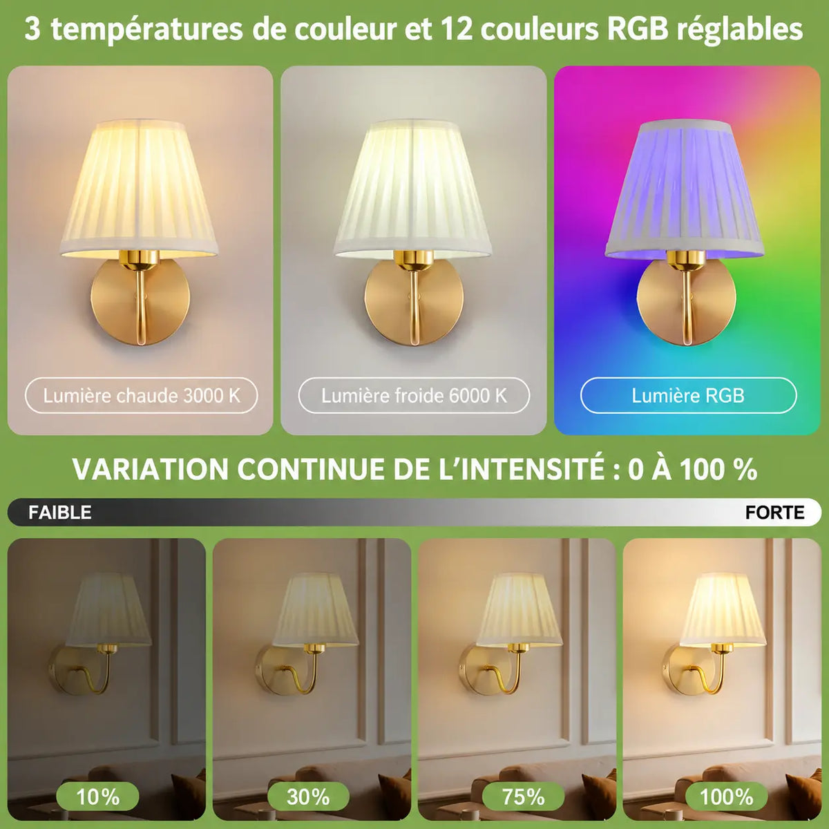 Applique Murale Sans Fil Rechargeable avec Télécommande – 15 Couleurs et Minuteur