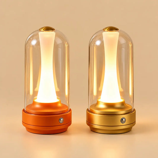 Veilleuse Rechargeable Abat-jour en Verre – Lampe Tactile Art Déco 3 Teintes