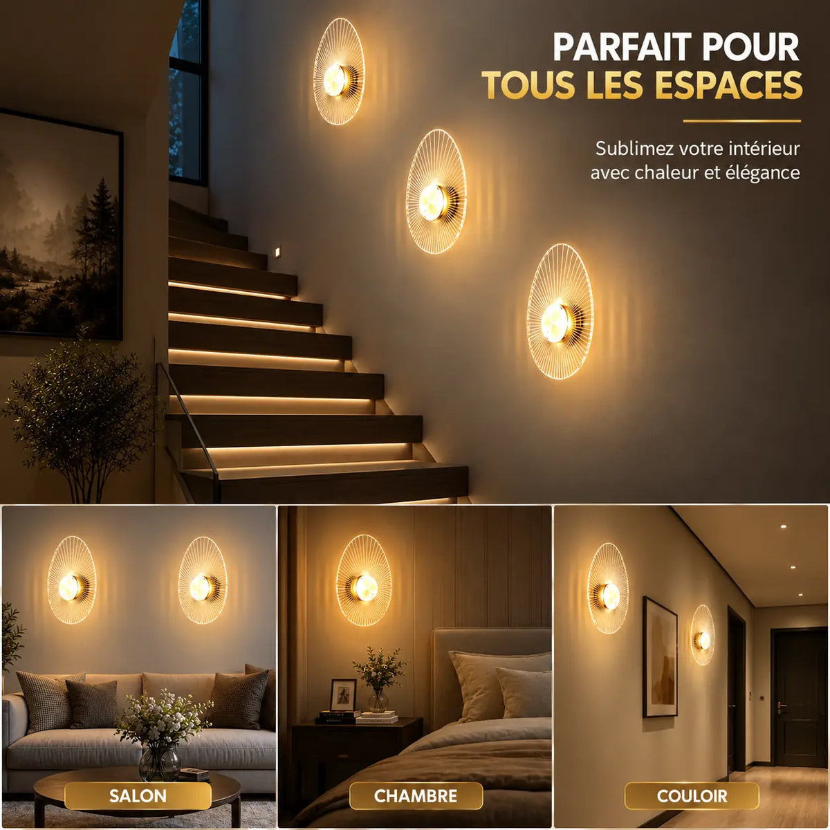 Applique Murale LED Acrylique Coquillage ou Vague – 3 Teintes, Style Art Déco