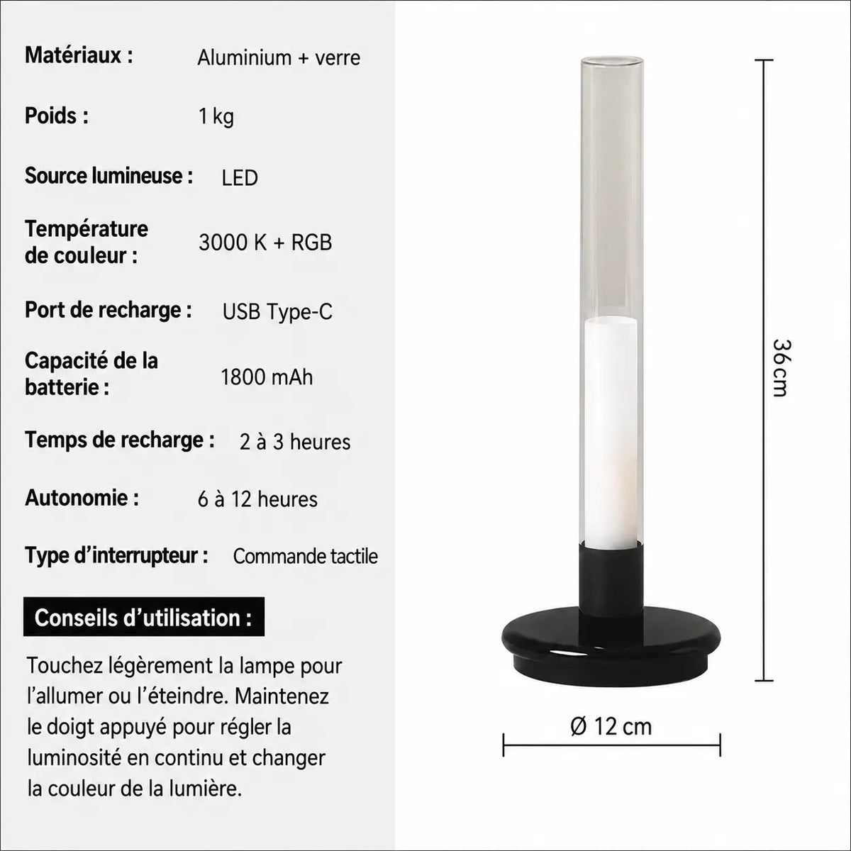Lampe Bougie Rechargeable Sans Fil – Lampe de Chevet Tactile Art Déco