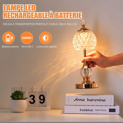 Lampe Cristal Sans Fil Rechargeable – Lampe Tactile 3 Teintes, Batterie 5200 mAh