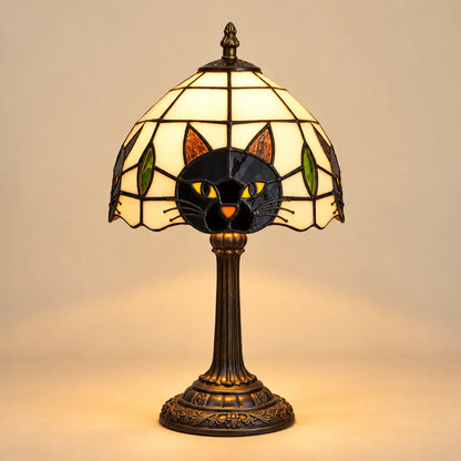 Lampe de Chevet Chat Noir avec Abat-jour en Vitrail – Style Tiffany