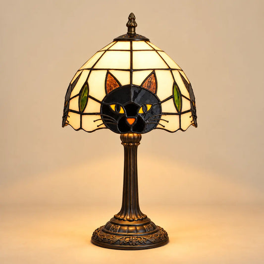 Lampe de Chevet Chat Noir avec Abat-jour en Vitrail – Style Tiffany