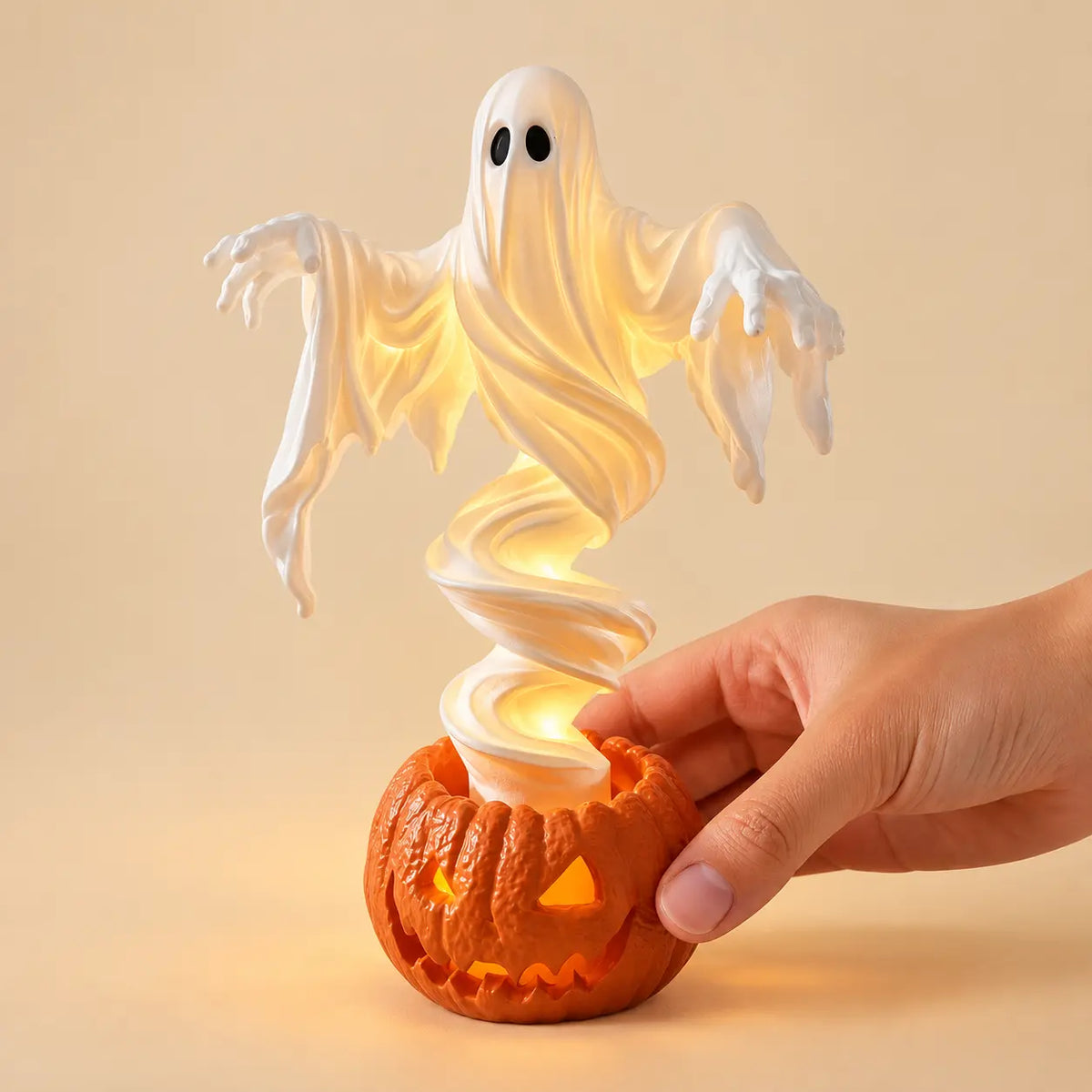Lampe Halloween Fantôme et Citrouille Rotative – Décoration Jardin LED