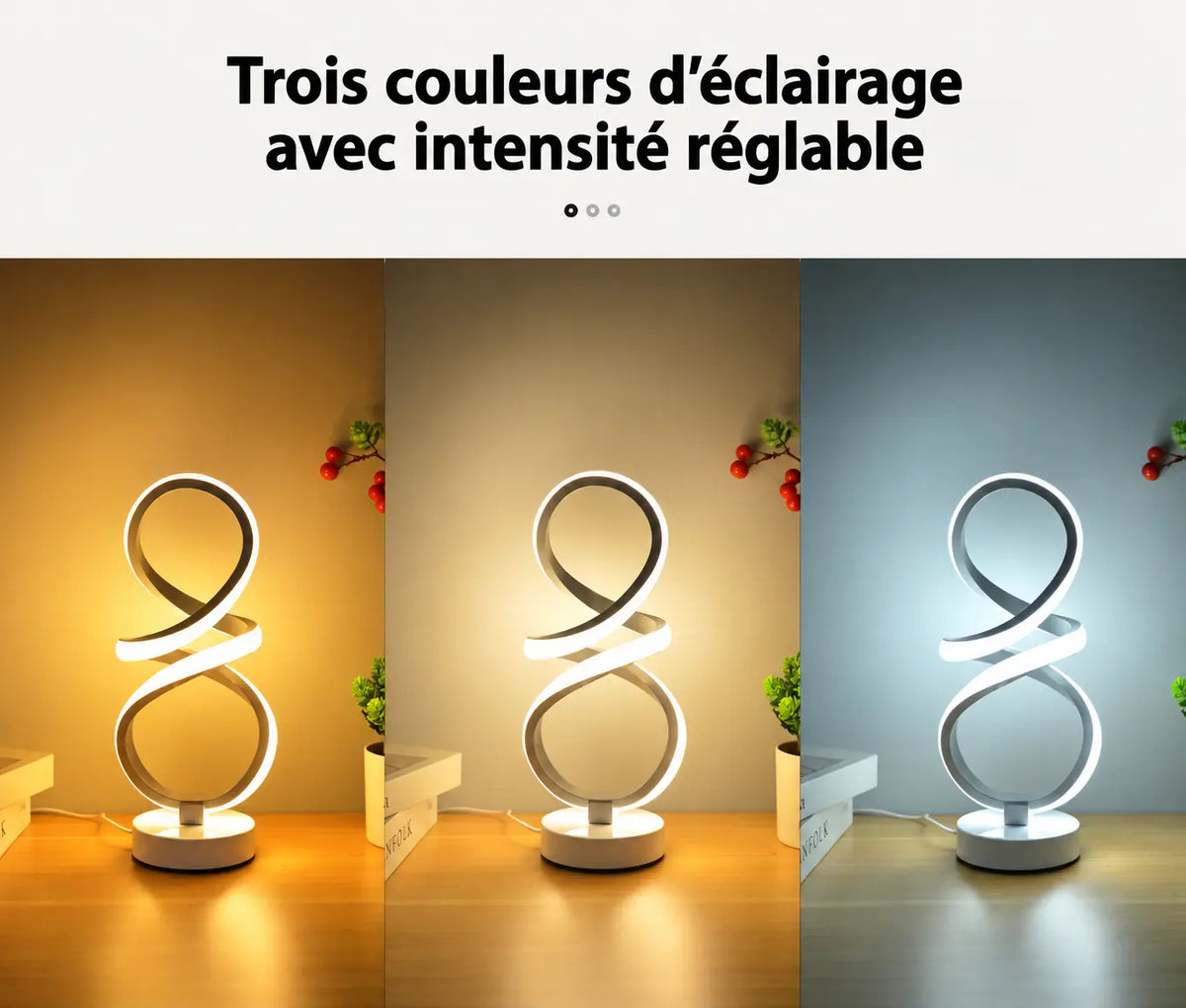 Lampe de Chevet Spirale Rétro LED – 3 Teintes et Intensité Réglable