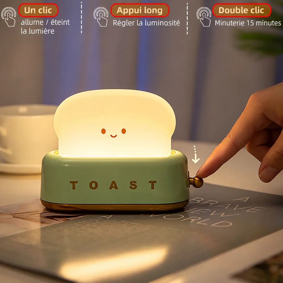 Veilleuse Grille-Pain Rechargeable – Lampe Toast Kawaii à Intensité Réglable