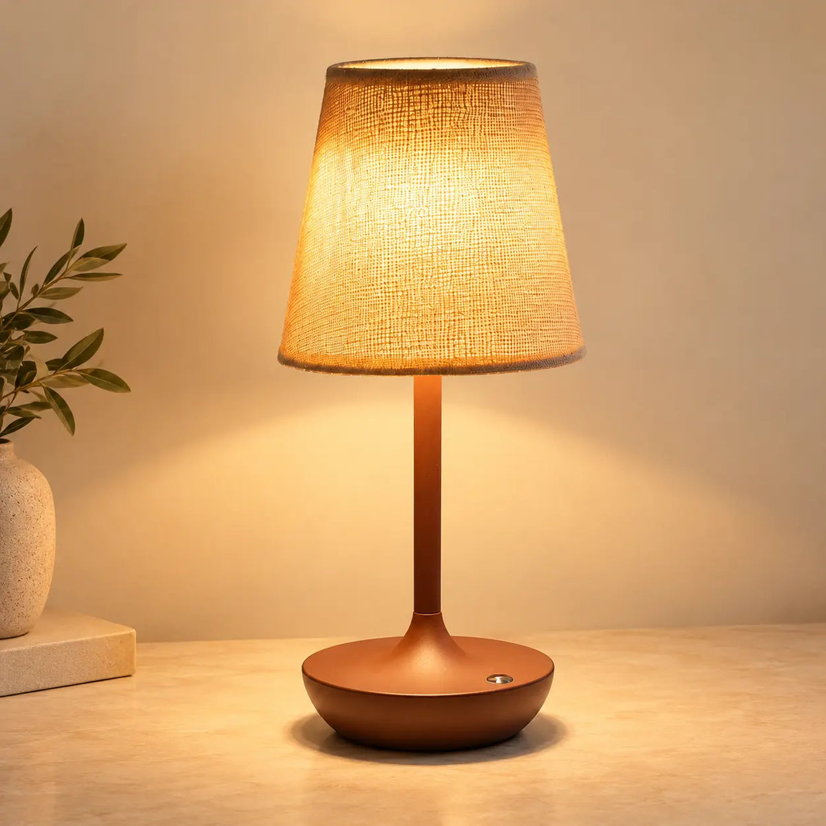 Lampe de Chevet Rétro Rechargeable avec Abat-jour en Tissu – Tactile 3 Teintes