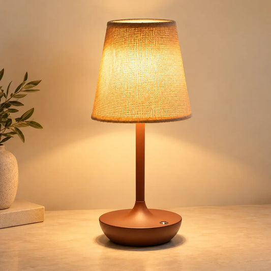 Lampe de Chevet Rétro Rechargeable avec Abat-jour en Tissu – Tactile 3 Teintes