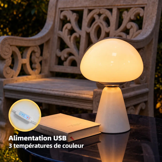 Lampe Champignon en Verre Style Murano – 3 Teintes, Tactile, USB-C