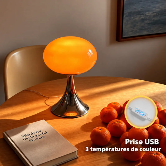 Lampe Ovoïde en Verre Style Murano – Lampe de Chevet Douce, Alimentation USB-C