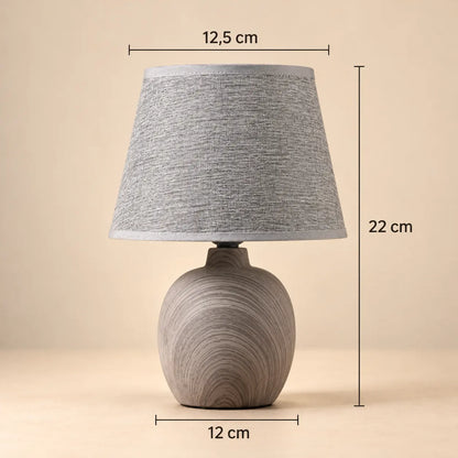 Petite Lampe de Chevet en Céramique Texturée et Abat-jour en Tissu