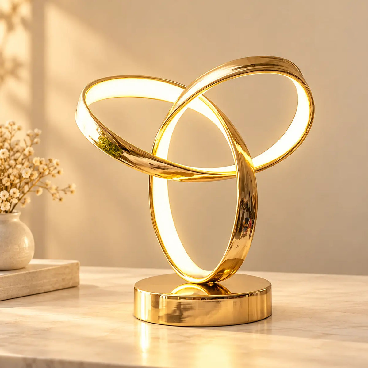 Lampe de Chevet Art Moderne Dorée – LED 3 Teintes, Alimentation USB