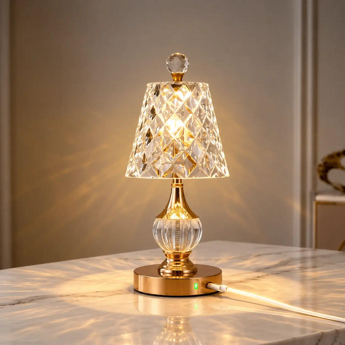 Lampe de Chevet Effet Cristal Rechargeable – Lampe Luxe Tactile à Intensité Réglable