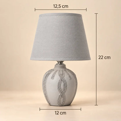 Petite Lampe de Chevet en Céramique Texturée et Abat-jour en Tissu
